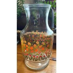 Vintage Mid-Century Floral Glass Pitcher – 1970s Retro Glassware